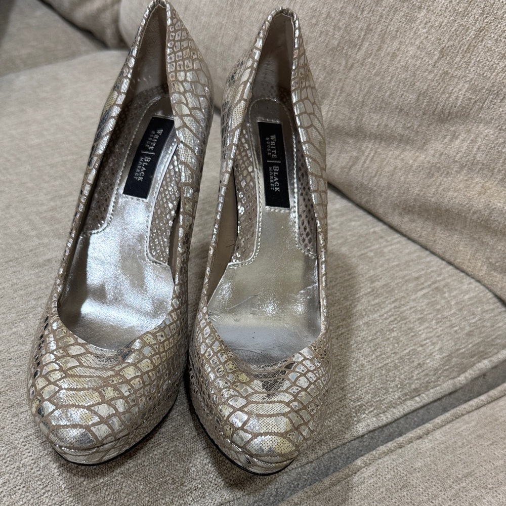 White House Black Market Metallic Croc-Embossed Heels